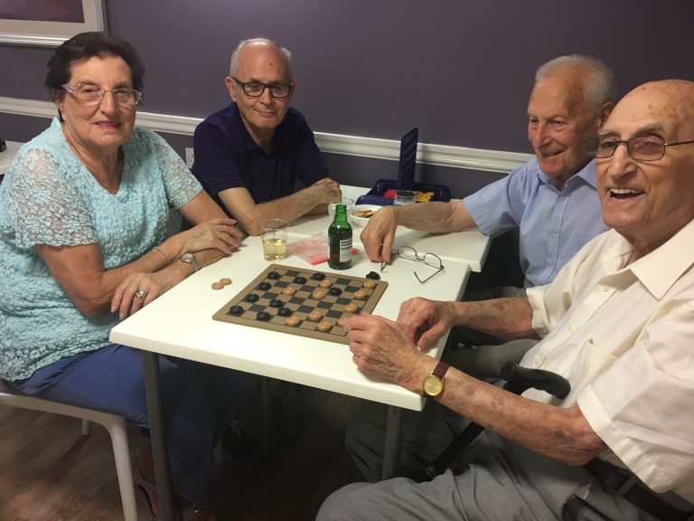 Playing board games in Milne Court