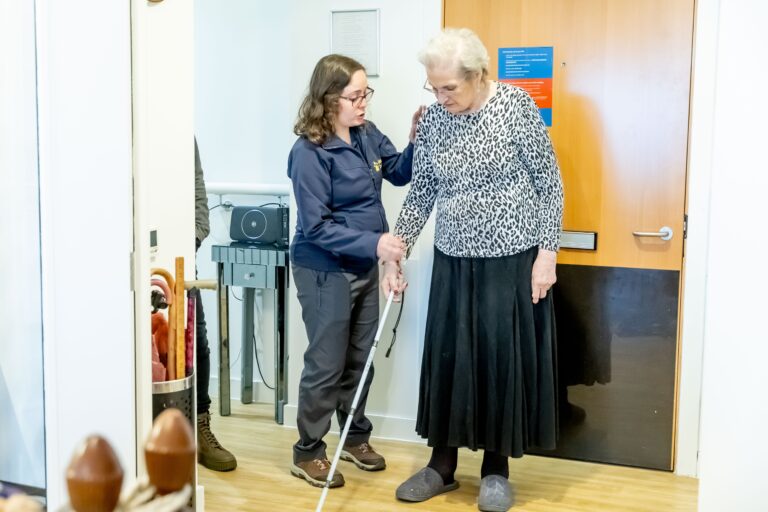 Ruth receiving an assessment by a Vision Rehabilitation Specialist